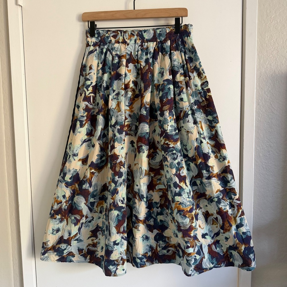 Made in Japan Abstract Floral Midi Skirt Cotton Flowy Feminine Coquette